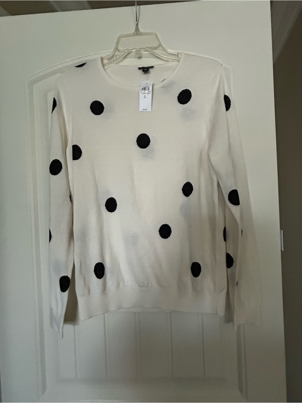 Ann Taylor Cream Crewneck Sweater with Black Polka Dots.   NWOT.